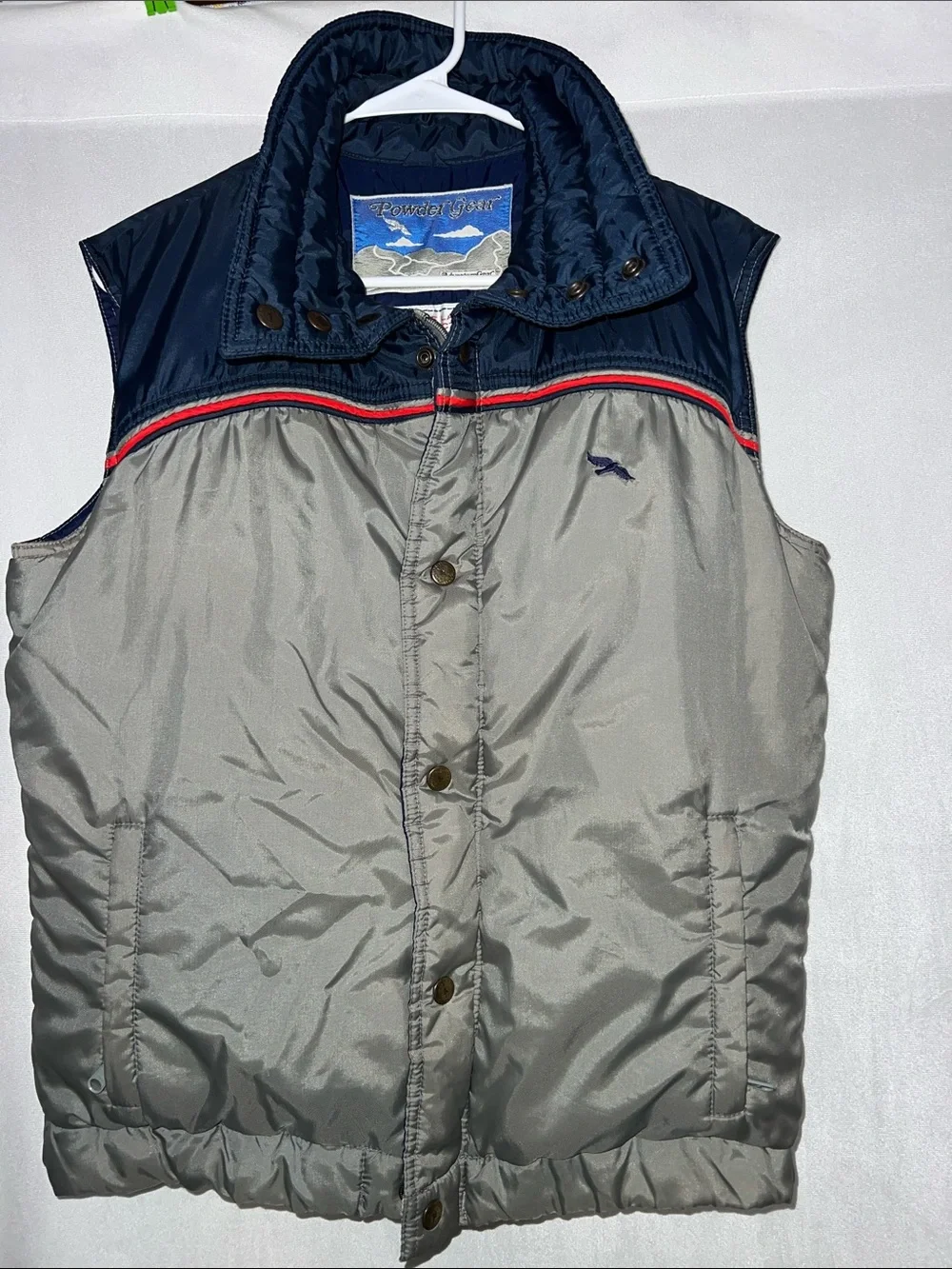 Vintage Mens Medium Down Filled Navy & Gray Quilted Puffer Vest-Flawed!